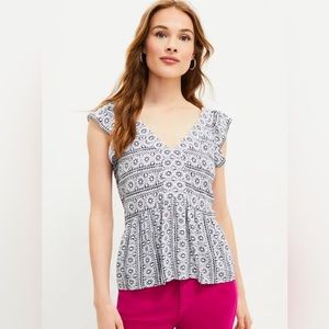 LOFT - Medallion Flutter Peplum Top - VGUC - Small
